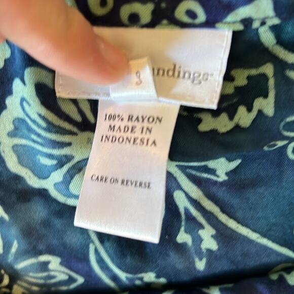 Soft Surroundings Cold Shoulder Tropical Batik Print Maxi Dress Floral Blue L - Picture 8 of 11